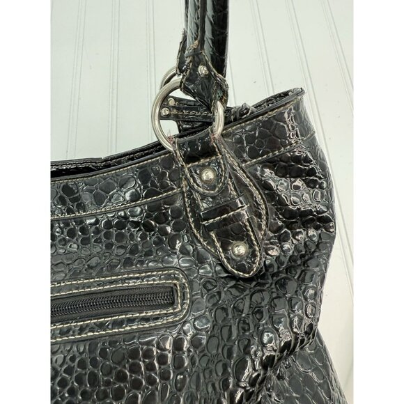 NINE WEST Vintage‎ Black Pebbled Shoulder Bag Purse Faux Leather - Picture 5 of 16